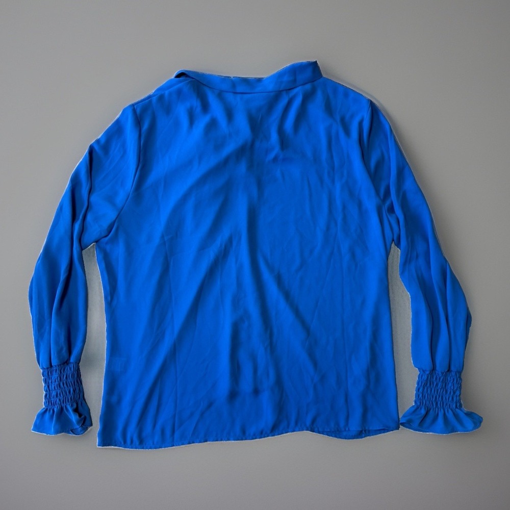 NWT New York & Company XXL Royal Blue Tie Neck Blouse Long Sleeve Women's Top - Picture 5 of 9